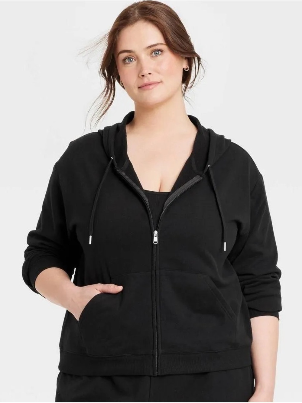 Women's Fleece Zip-Up Sweatshirt - Auden Black 2X: Cotton Blend light weight